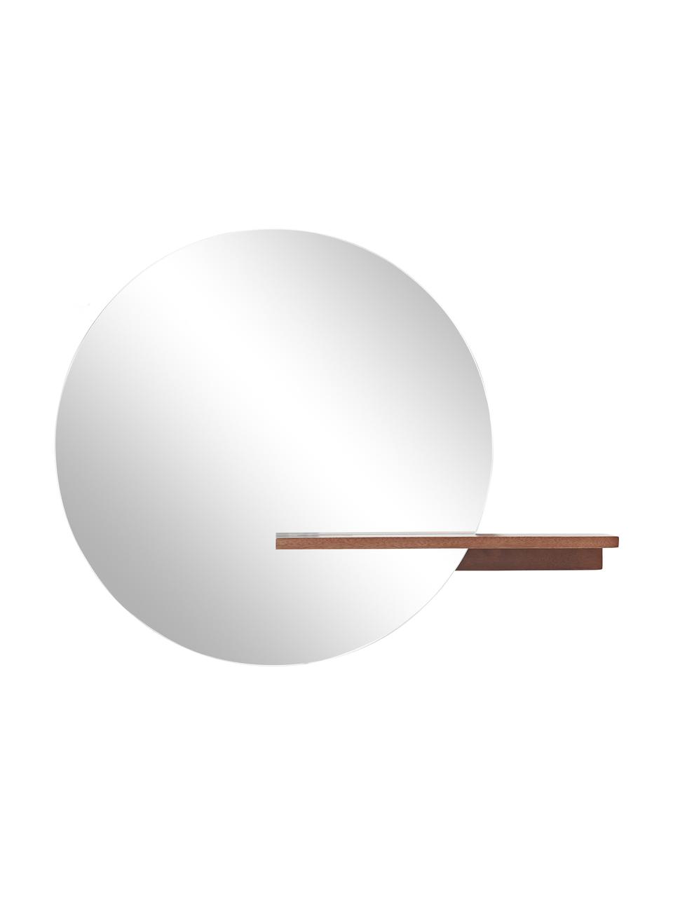 Runder Wandspiegel Sandro mit Ablage aus Holz, Ablage: Mangoholz, Mitteldichte H, Spiegelfläche: Spiegelglas, Mangoholz, B 75 x H 60 cm