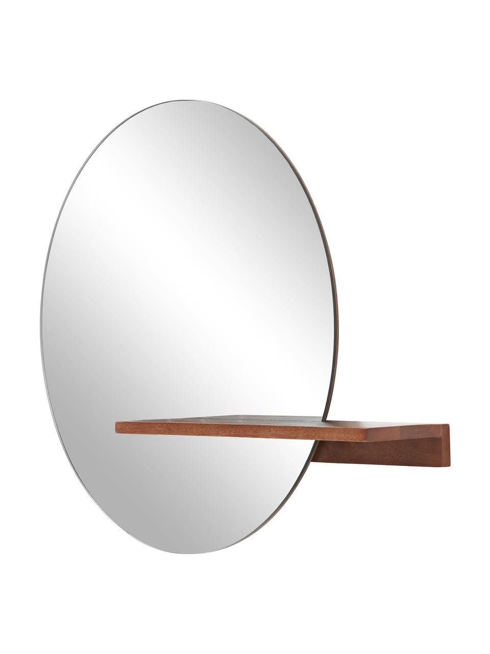 Miroir mural rond avec étagère en bois Sandro, Bois de manguier, larg. 75 x haut. 60 cm
