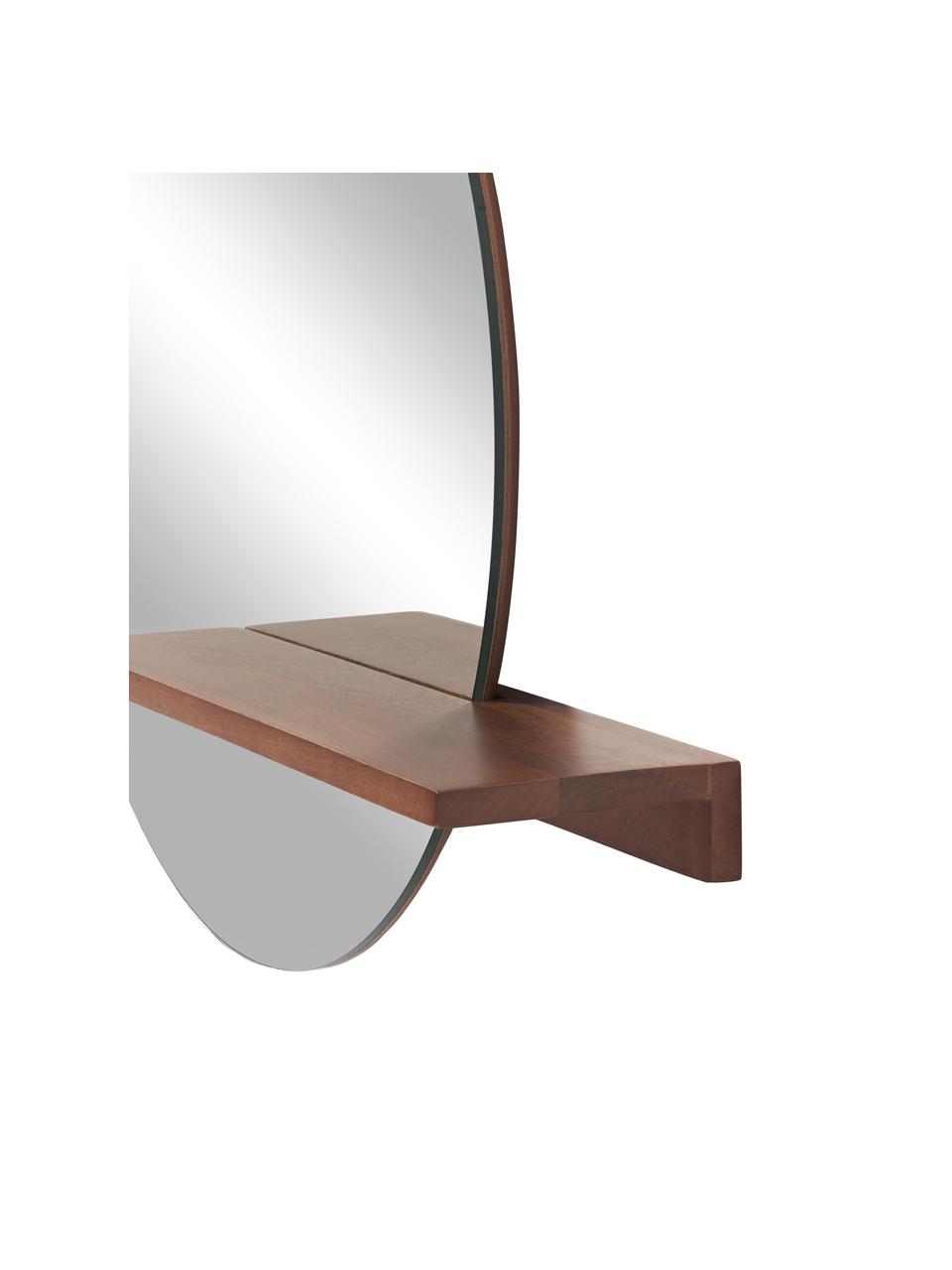 Miroir mural rond avec étagère en bois Sandro, Bois de manguier, larg. 75 x haut. 60 cm