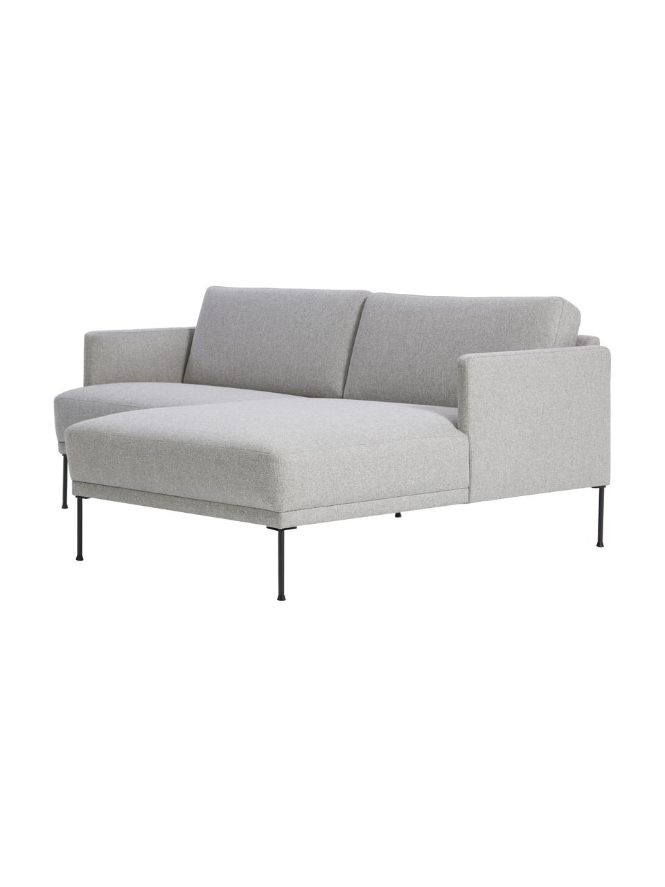 Sofa narożna z metalowymi nogami Fluente, Tapicerka: 100% poliester Dzięki tka, Stelaż: lite drewno sosnowe z cer, Nogi: metal malowany proszkowo, Jasnoszara tkanina, S 198 x G 152 cm, prawostronna