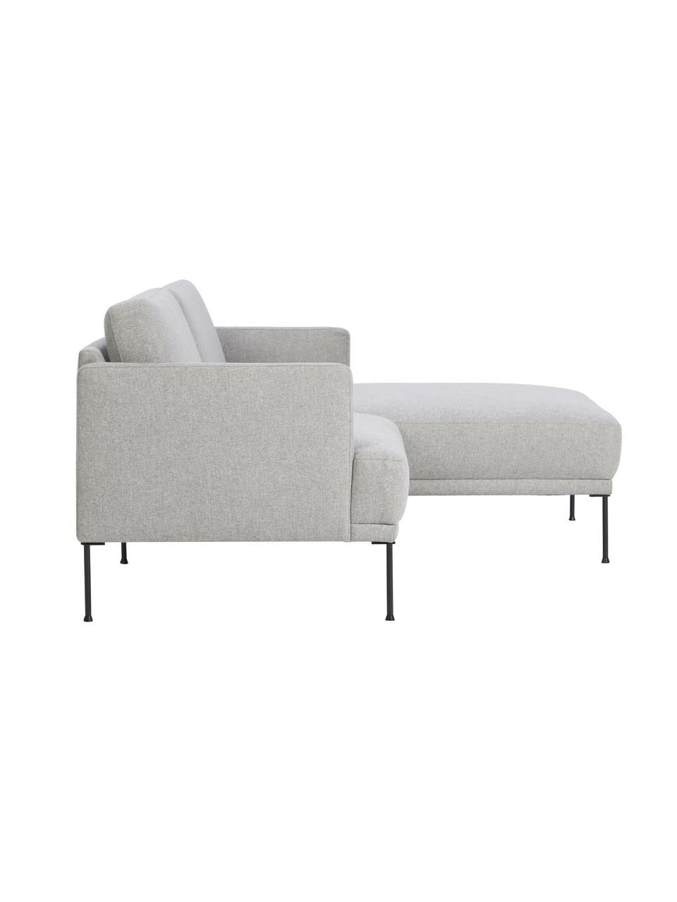 Petit canapé d'angle avec pieds en métal Fluente, Tissu gris clair, larg. 198 x prof. 152 cm, méridienne à droite