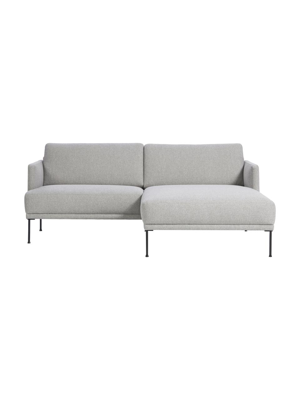 Sofa narożna z metalowymi nogami Fluente, Tapicerka: 100% poliester Dzięki tka, Stelaż: lite drewno sosnowe z cer, Nogi: metal malowany proszkowo, Jasnoszara tkanina, S 198 x G 152 cm, prawostronna