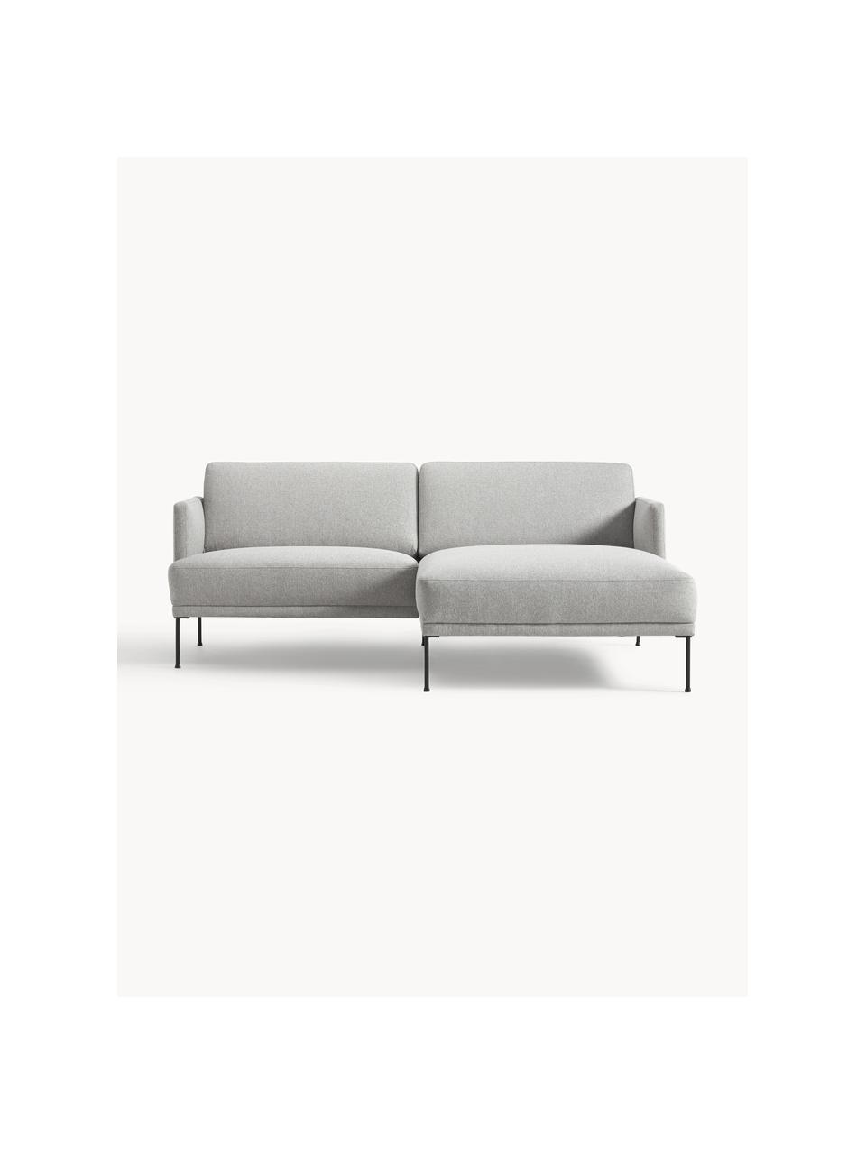 Kleines Ecksofa Fluente, Bezug: 100 % Polyester Der strap, Gestell: Massives Kiefernholz, Bir, Füße: Metall, pulverbeschichtet, Webstoff Hellgrau, B 198 x T 152 cm, Eckteil rechts