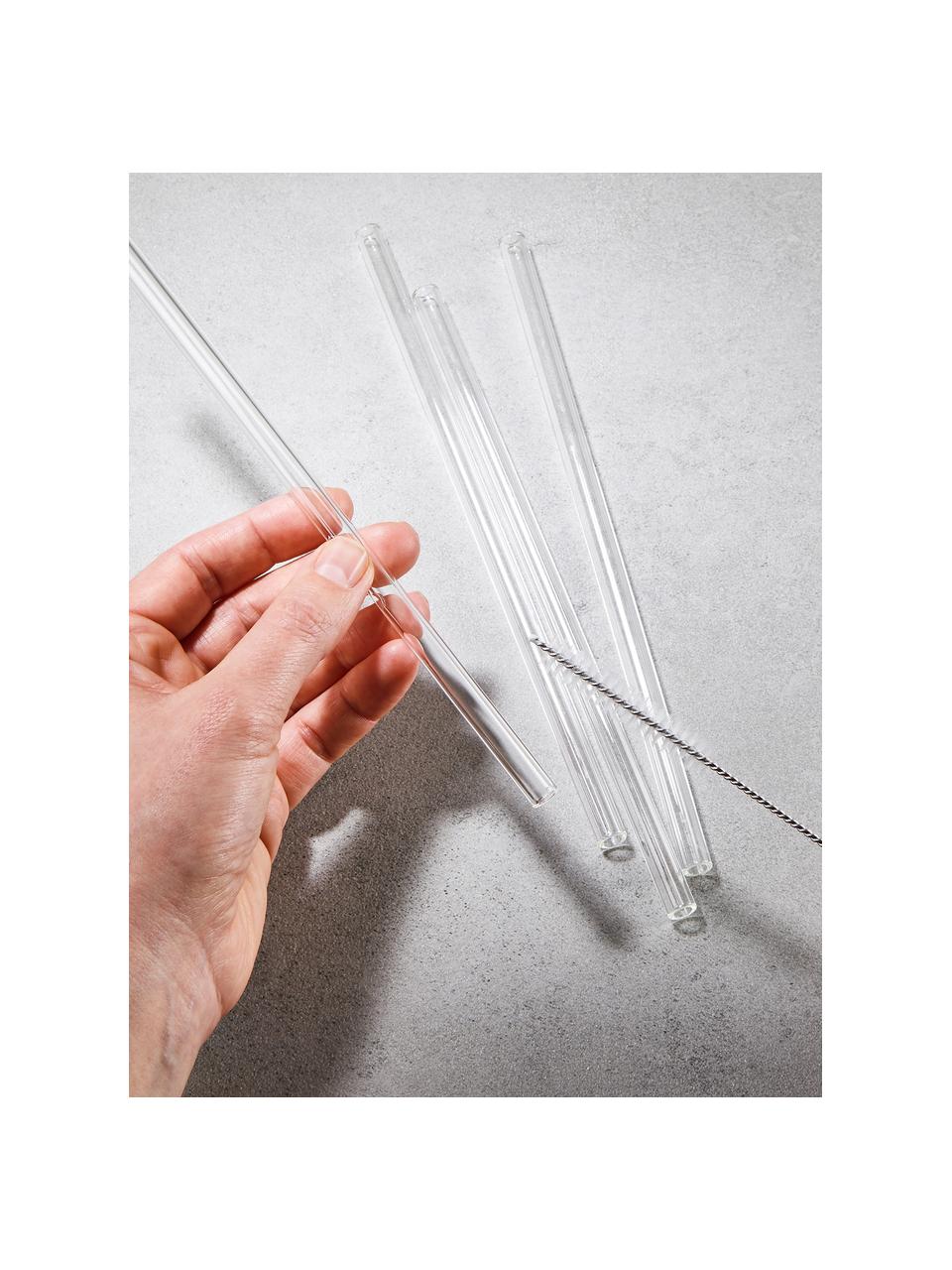 Glazen rietjesset Long Drink met borstel, 4-delig, Borosilicaatglas, Transparant, L 20 cm