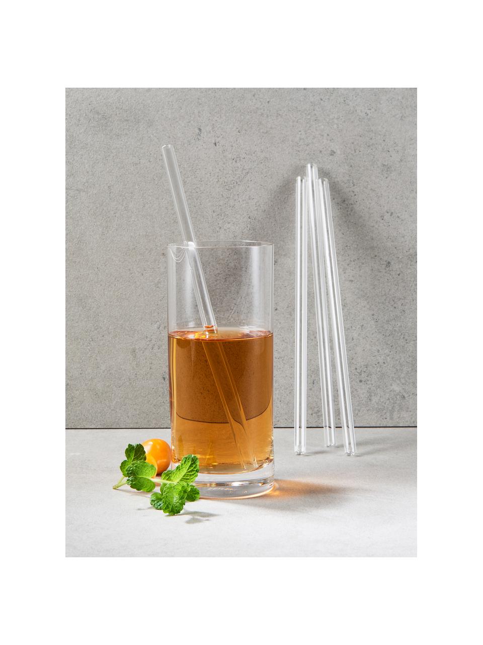 Set de pajitas de vidrio Long Drink, 4 uds., con cepillo, Vidrio de borosilicato, Transparente, L 20 cm