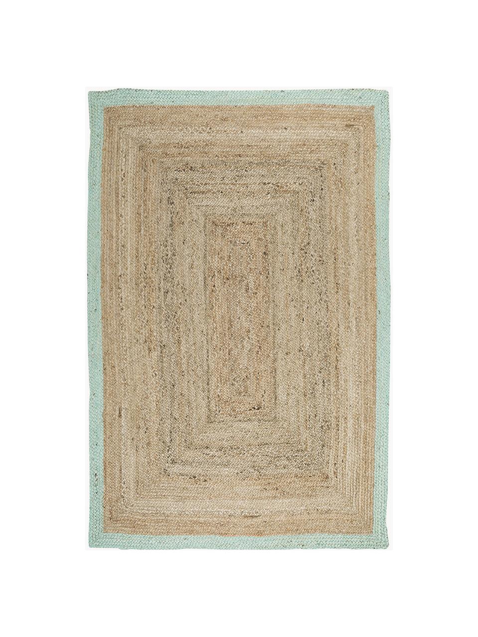 Alfombra artesanal de yute Shanta, 100% yute, Marrón, verde menta, An 200 x L 300 cm (Tamaño L)