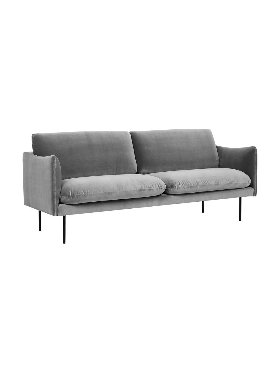 Canapé 2 places en velours pieds en métal Moby, Velours gris, larg. 170 x prof. 95 cm
