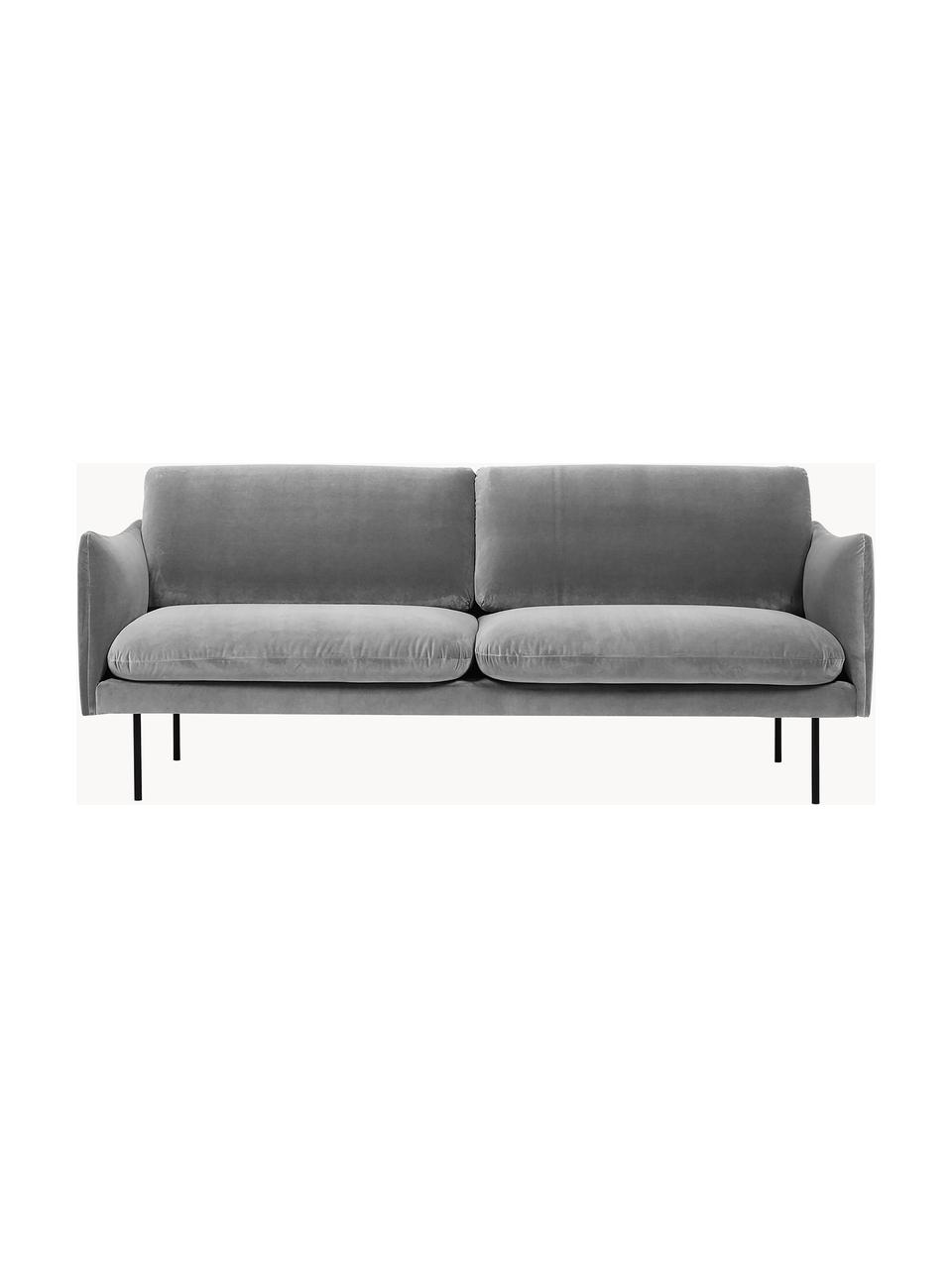 Sofa z aksamitu Moby (2-osobowa), Tapicerka: aksamit (wysokiej jakości, Stelaż: lite drewno sosnowe z cer, Nogi: metal malowany proszkowo, Szary aksamit, S 170 x G 95 cm