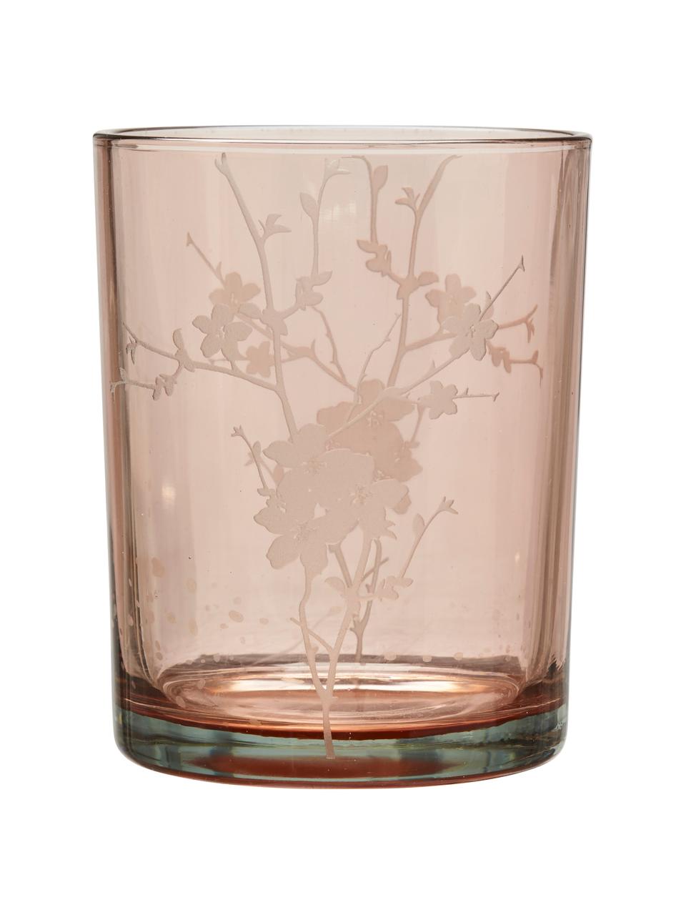 Waxinelichthoudersset Flowery, 2-delig, Glas, bedrukt, Roze, Alle Ø 10 x H 12 cm