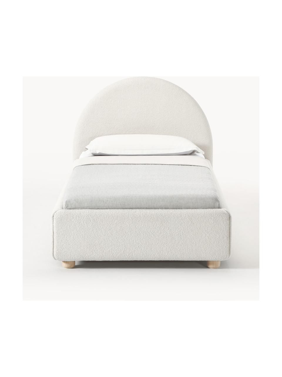 Cama individual en tejido bouclé Ebba, Tapizado: tejido bouclé (100% polié, Estructura: madera de pino maciza y p, Patas: madera de pino macizo con, Bouclé blanco crema, An 90 x L 200 cm