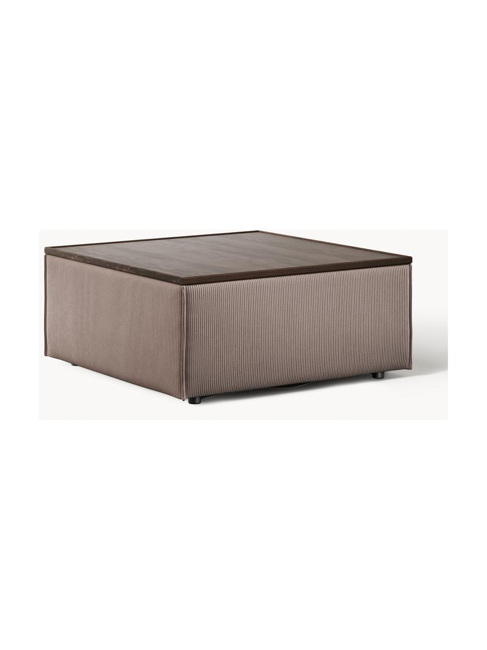 Sofa-Hocker Lennon aus Cord mit Stauraum, Bezug: Cord (92 % Polyester, 8 %, Tablett: Eichenholz, Spannplatte m, Gestell: Spanplatte, mitteldichte , Füße: Kunststoff Dieses Produkt, Cord Taupe, dunkles Eichenholz, B 88 x T 88 cm