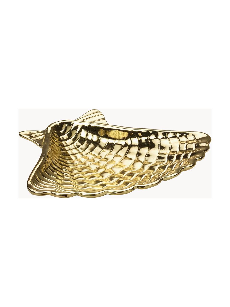 Kovový dekoračný podnos v tvare mušle Ariel, Potiahnutý kov, Odtiene zlatej, Š 14 x H 11 cm
