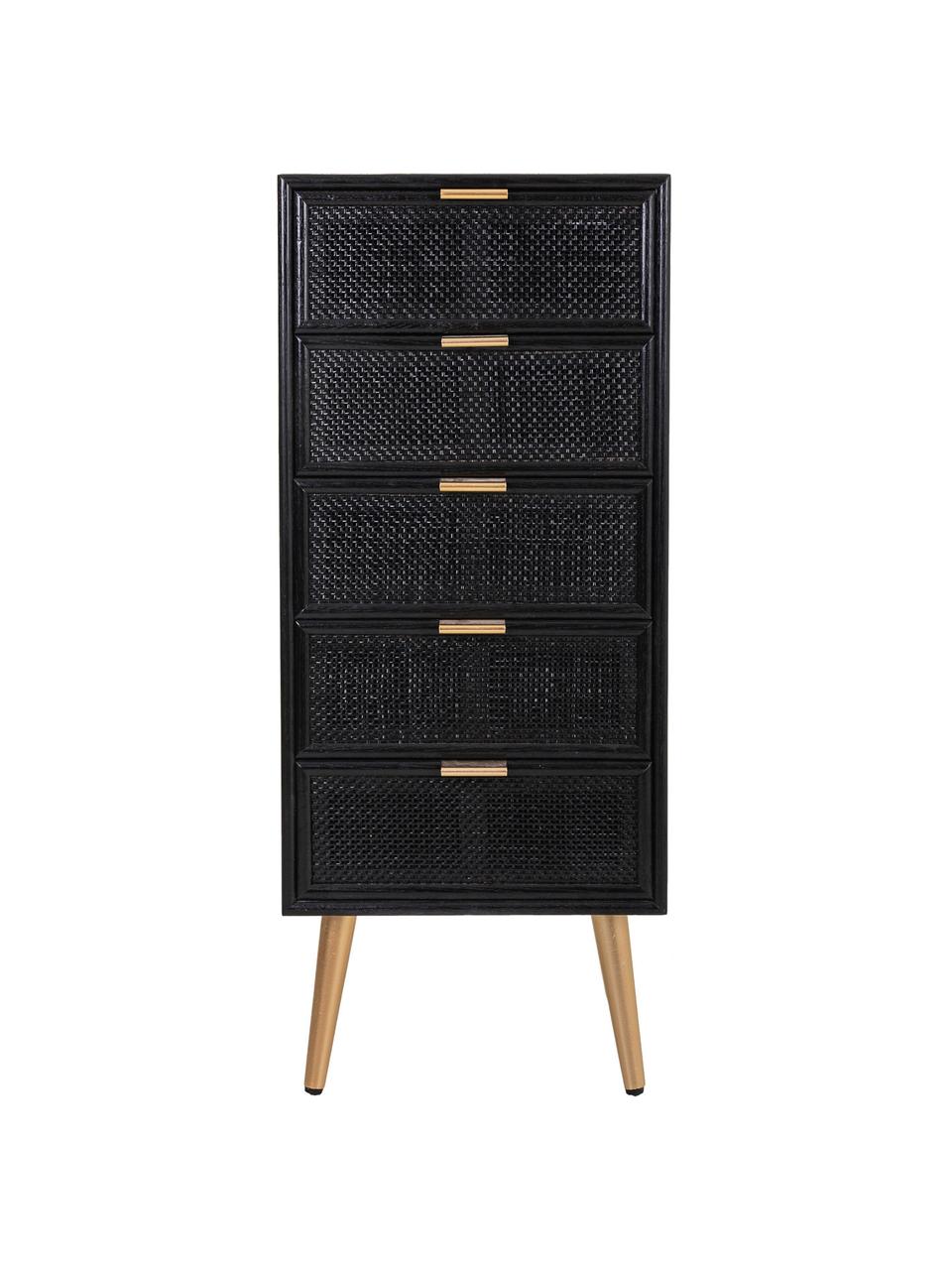 Ladekast Cayetana van hout, Frame: gelakt MDF, Poten: bamboehout, gelakt, Handvatten: gelakt metaal, Zwart, hout, B 42 cm x H 101 cm