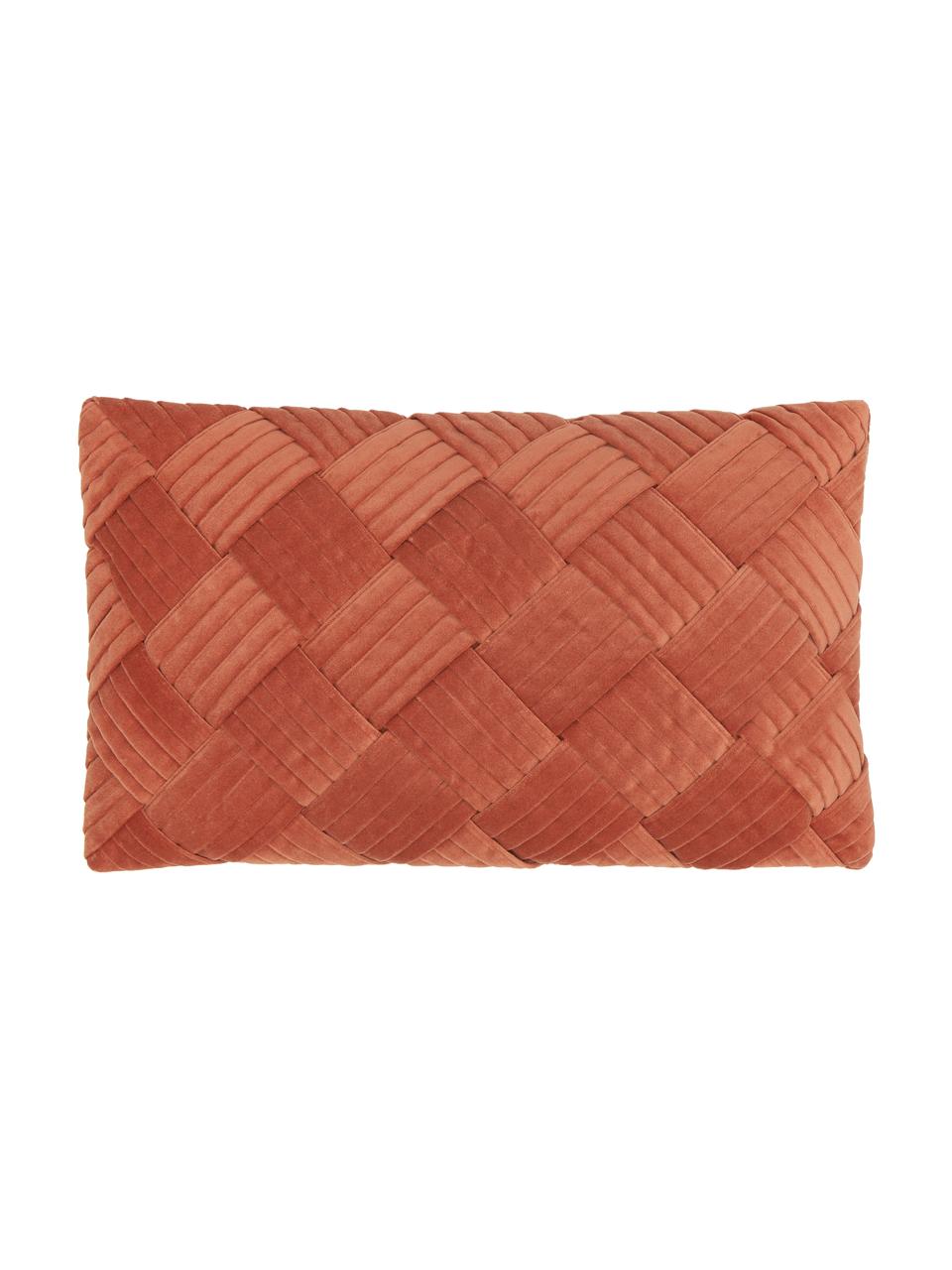 Housse de coussin rectangulaire velours terracotta Sina, Velours (100 % coton), Rouge, larg. 30 x long. 50 cm