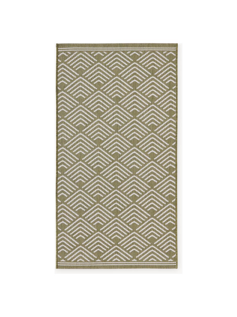 Tapis d'extérieur à poils ras Milano, Vert olive, blanc, larg. 80 x long. 150 cm (taille XS)