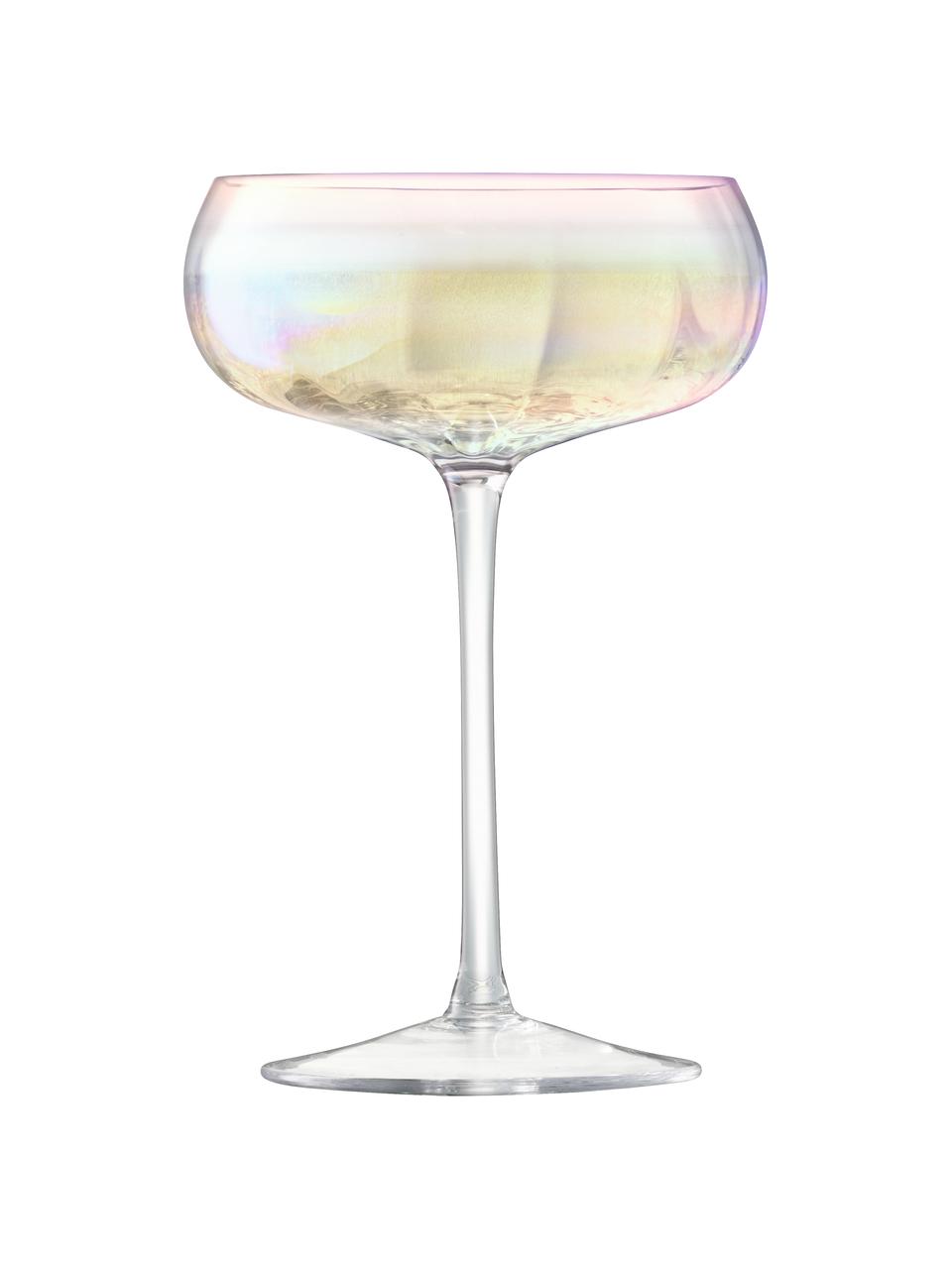 Copas pompadour de champán de vidrio soplado artesanalmente Pearl, 4 uds., Vidrio, Transparente iridiscente, Ø 11 x Al 16 cm, 300 ml