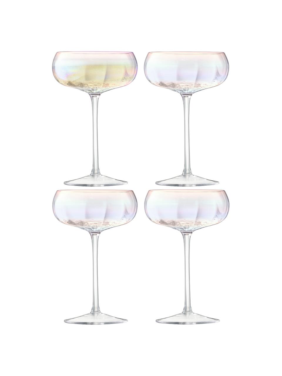 Copas pompadour de champán de vidrio soplado artesanalmente Pearl, 4 uds., Vidrio, Transparente iridiscente, Ø 11 x Al 16 cm, 300 ml