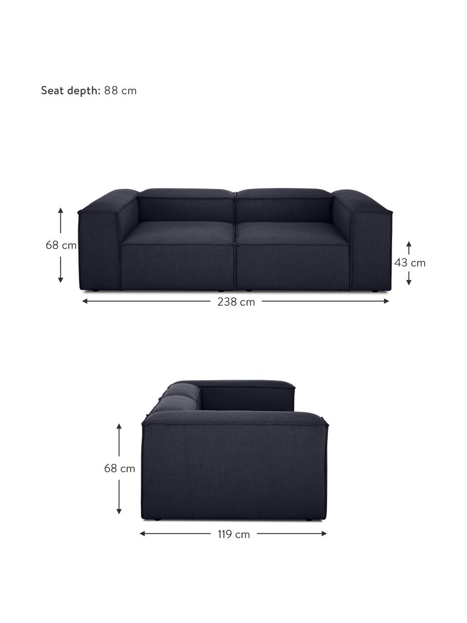 Modulares Sofa Lennon (3-Sitzer) in Blau, Bezug: 100% Polyester Der strapa, Gestell: Massives Kiefernholz, FSC, Füße: Kunststoff Die Füße befin, Webstoff Blau, B 238 x T 119 cm