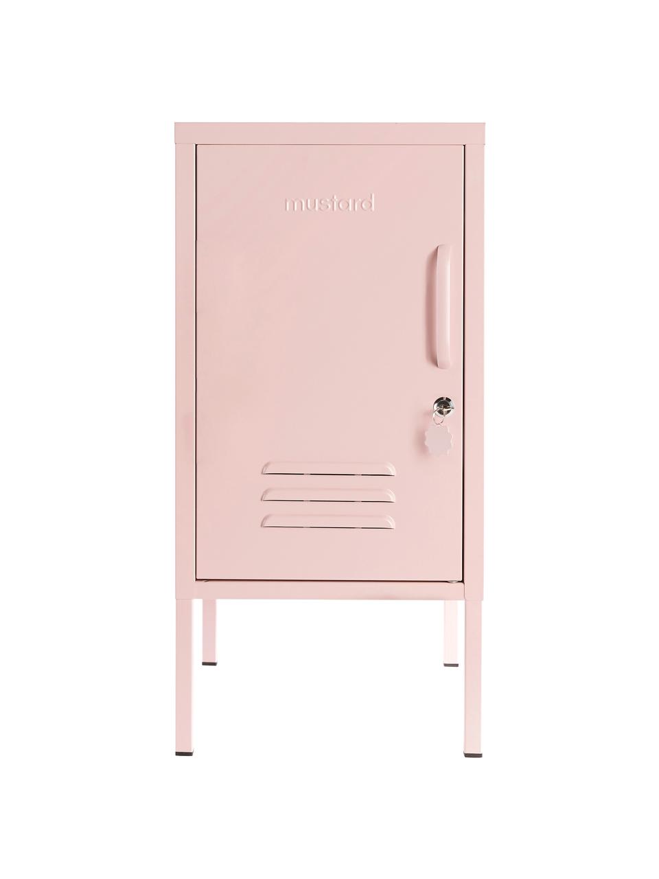 Mesita de noche taquilla de metal The Shorty, apertura de puerta izquierda o derecha, Acero con pintura en polvo, Rosa claro, Apertura hacia la izquierda