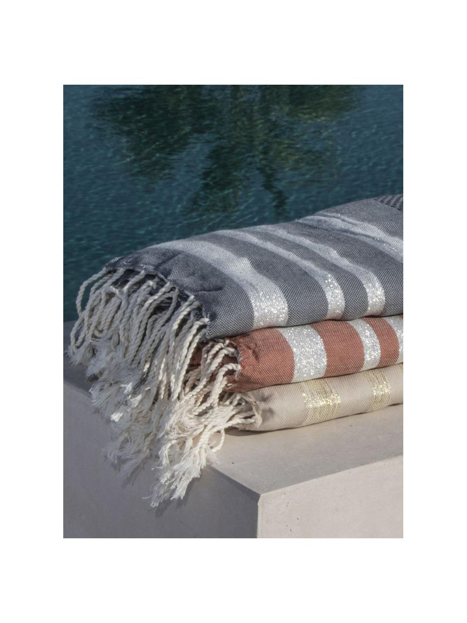 Fouta en lurex Hamptons, Terre cuite, couleur argentée