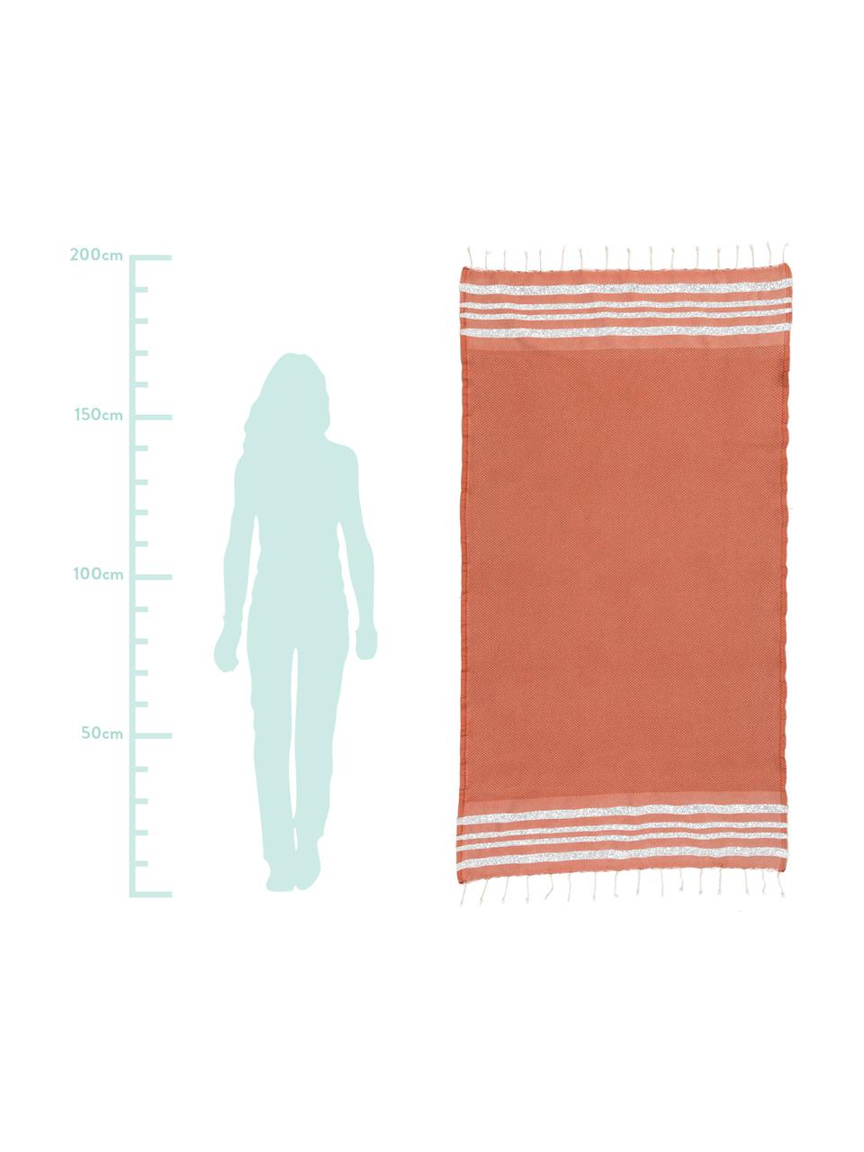 Fouta z lurexu Hamptons, Terakota, odcienie srebrnego, S 100 x D 200 cm