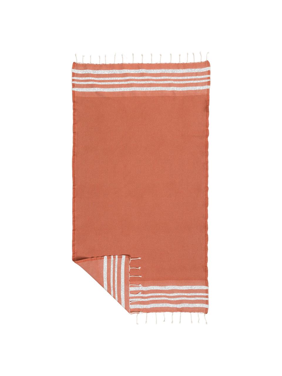 Fouta en lurex Hamptons, Terre cuite, couleur argentée