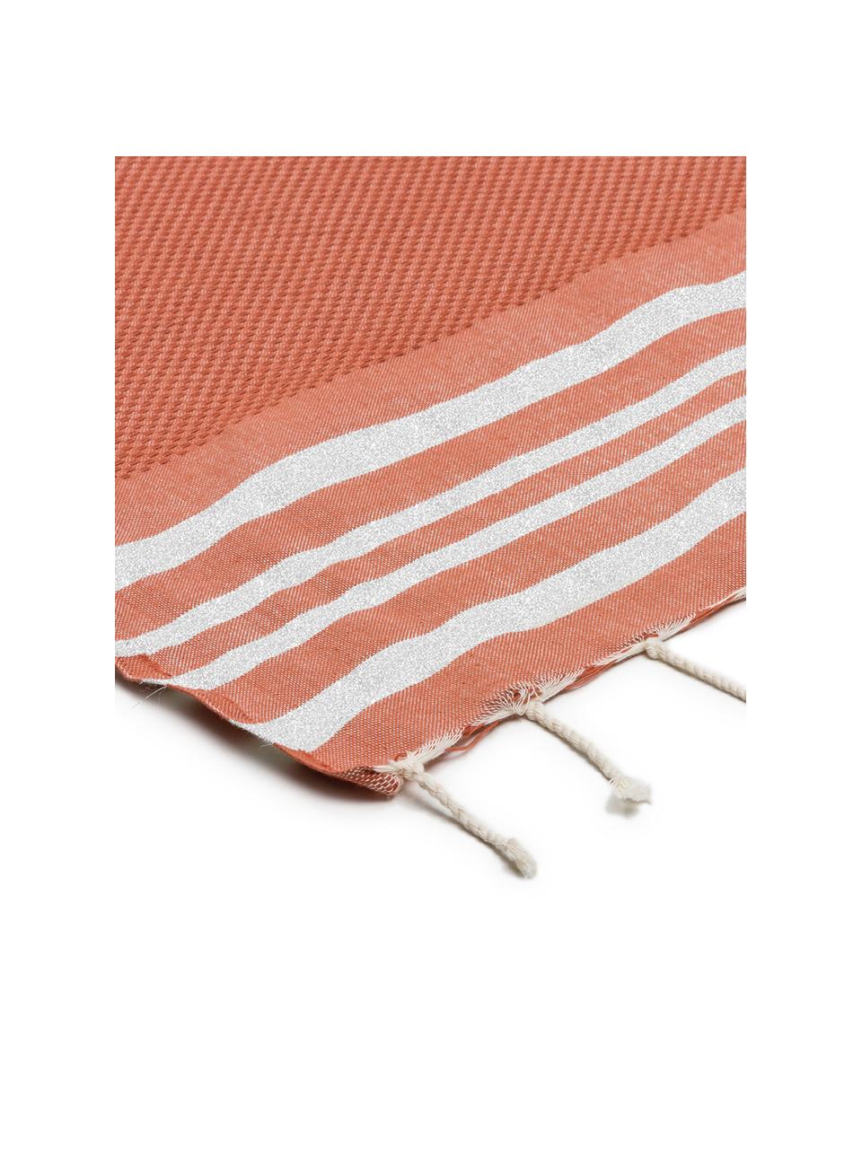 Fouta en lurex Hamptons, Terre cuite, couleur argentée