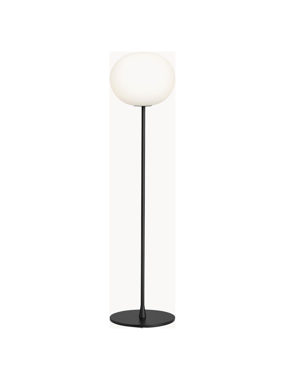 Lámpara de pie regulable Glo-Ball, Pantalla: vidrio, Estructura: acero, aluminio recubiert, Cable: plástico, Negro, Al 135 cm