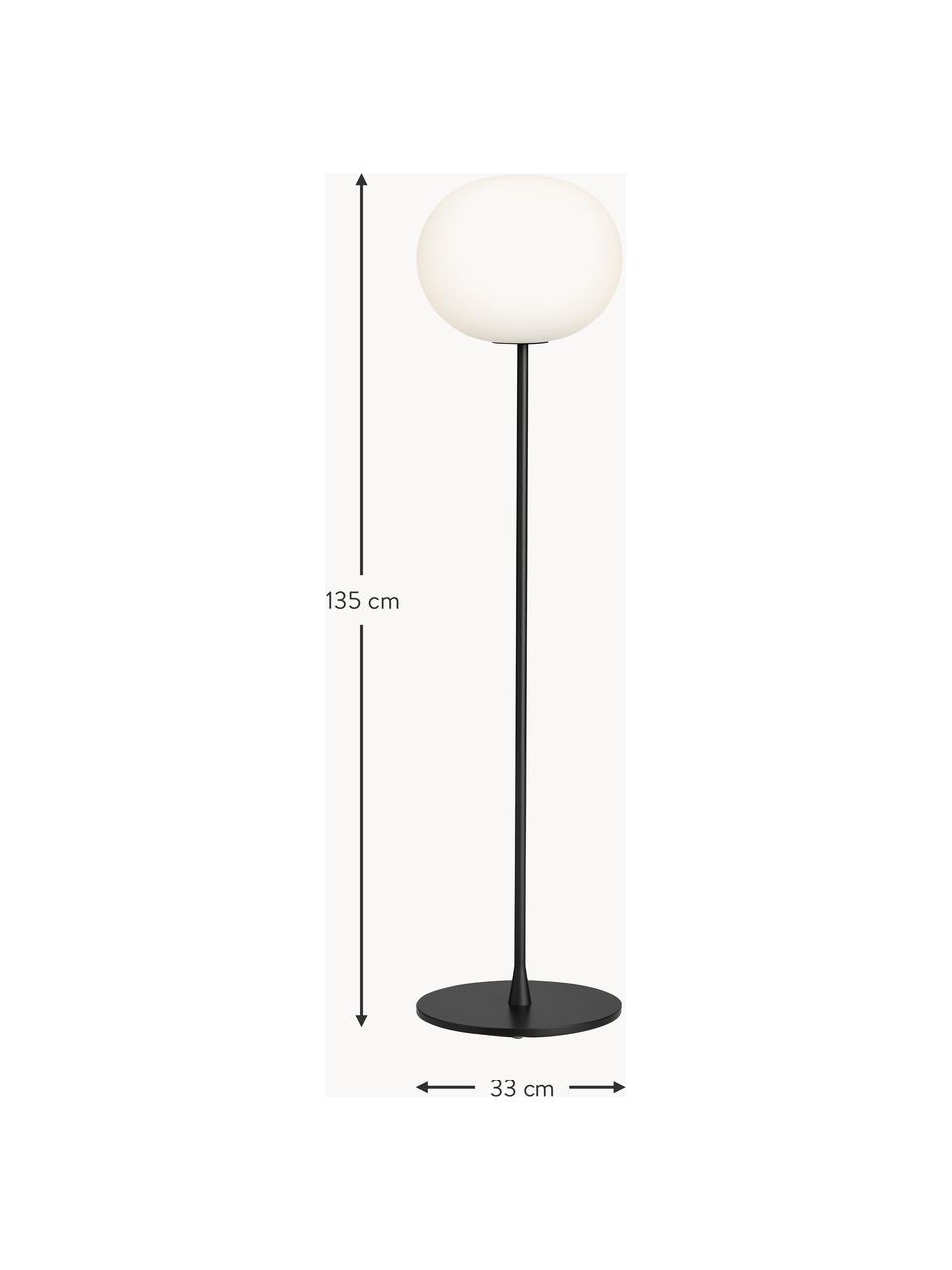 Lámpara de pie regulable Glo-Ball, Pantalla: vidrio, Estructura: acero, aluminio recubiert, Cable: plástico, Negro, Al 135 cm