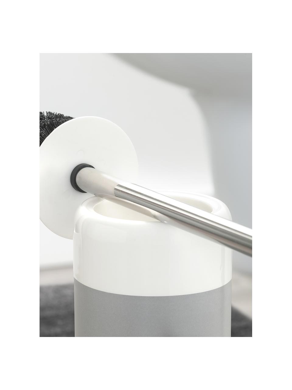 Brosse pour WC avec récipient en porcelaine Sphere, Porte-brosse : gris clair, blanc Brosse pour WC : acier inoxydable, Ø 10 x haut. 38 cm