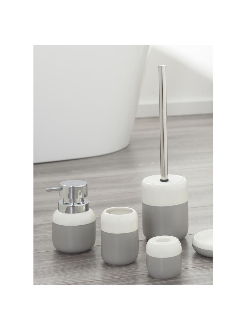 Brosse pour WC avec récipient en porcelaine Sphere, Porte-brosse : gris clair, blanc Brosse pour WC : acier inoxydable, Ø 10 x haut. 38 cm