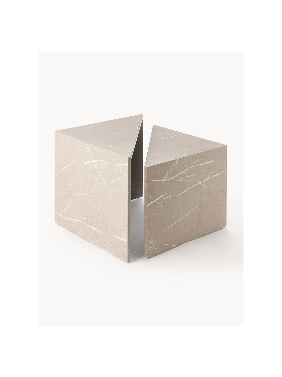 Set de mesas de centro en look mármol Vilma, 2 uds., Tablero de fibras de densidad media (MDF) con revestimiento de melamina, Aspecto mármol beige claro, Set de diferentes tamaños