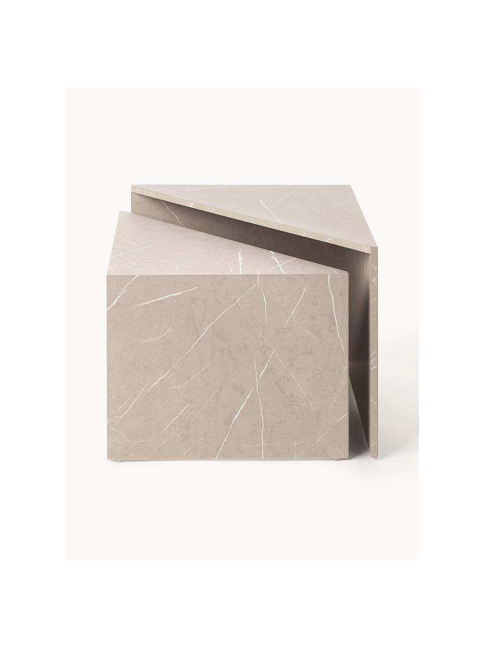 Tables basses aspect marbre Vilma, 2 élém., MDF avec revêtement mélaminé, Aspect marbre beige, Lot de différentes tailles