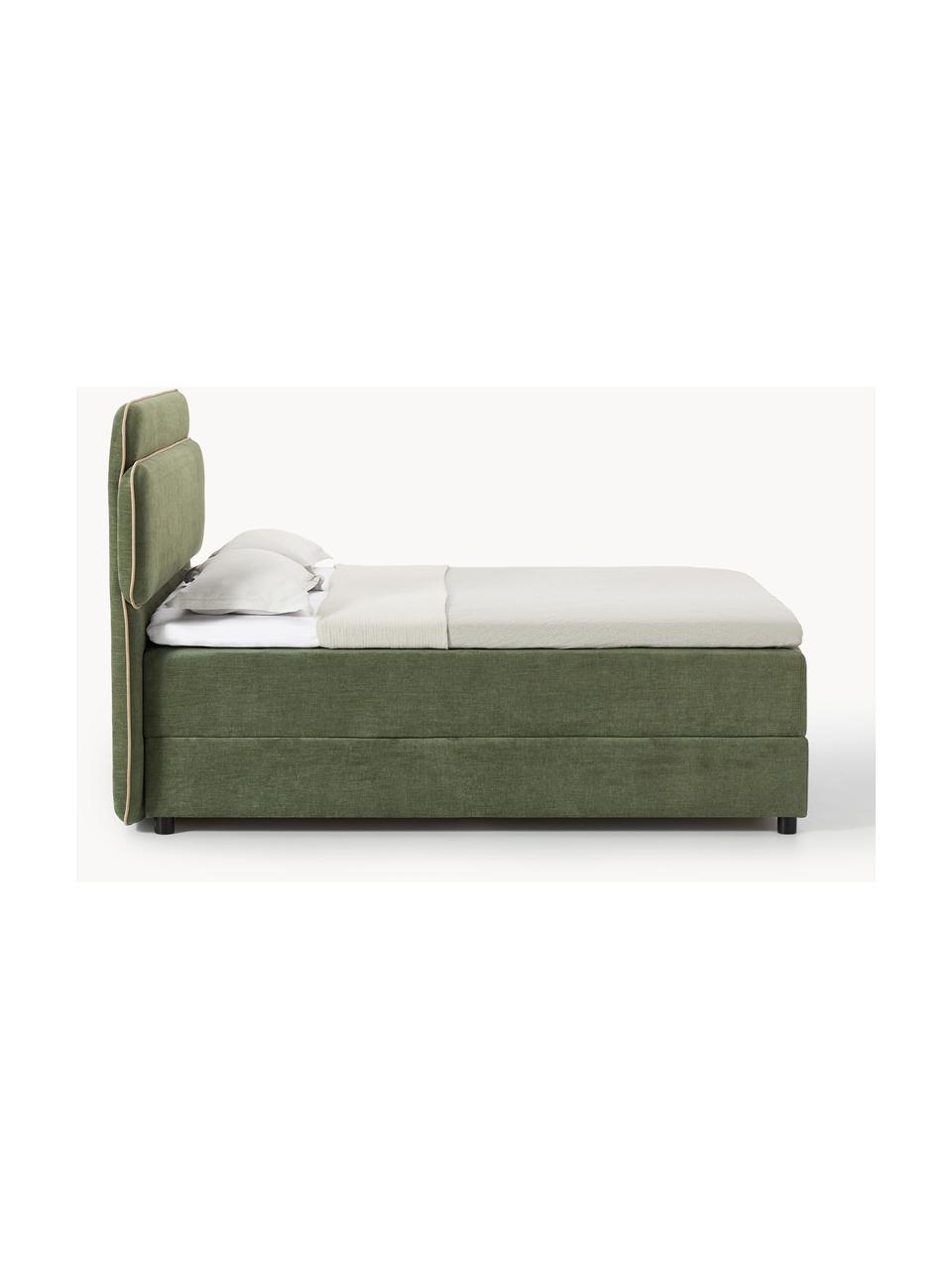 Boxspringbett Enrica mit Stauraum, Bezug: 100 % Polyester Der strap, Matratze: 7-Zonen-Taschenfederkern, Webstoff Dunkelgrün, B 140 x L 200 cm, Härtegrad H2