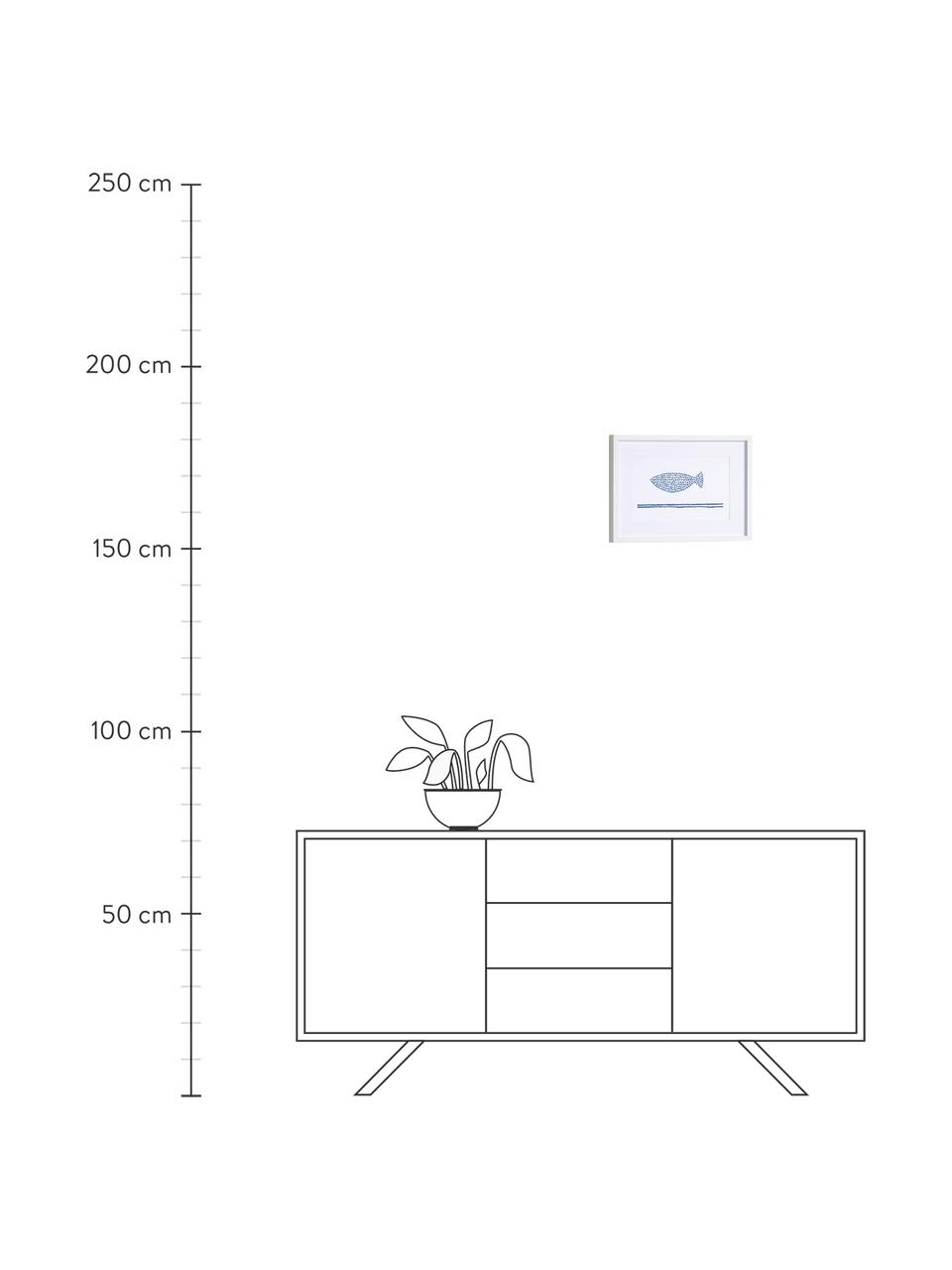 Gerahmter Digitaldruck Kuma Fish, Rahmen: Mitteldichte Holzfaserpla, Bild: Leinwand, Weiss, Blau, B 40 x H 30 cm