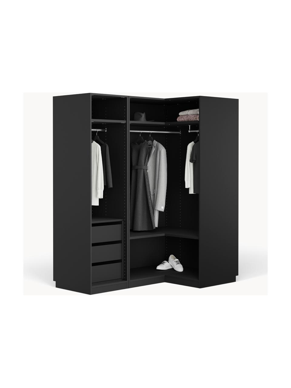 Armoire d'angle modulaire Simone, larg. 165 cm, plusieurs variantes, Aspect bois de noyer, noir, Premium Interior : larg. 165 x haut. 236 cm, avec module d'angle