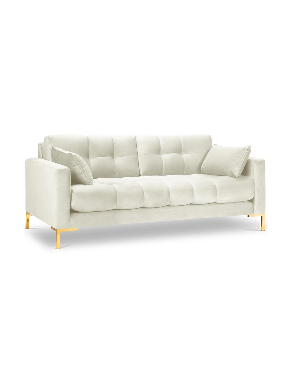 Divano 2 posti in velluto Mamaia, Rivestimento: 100% velluto di poliester, Struttura: legno di pino massiccio, , Piedini: metallo rivestito, Velluto beige chiaro, ottonato, Larg. 152 x Prof. 92 cm