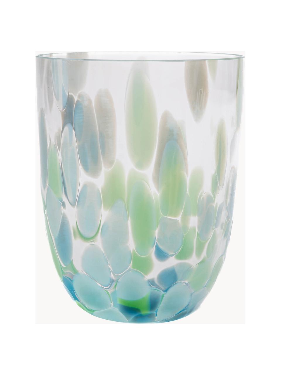 Set de vasos artesanales Big Confetti, 6 uds., Vidrio, Tonos azules, verde menta, transparente, Ø 7 x Al 10 cm, 250 ml
