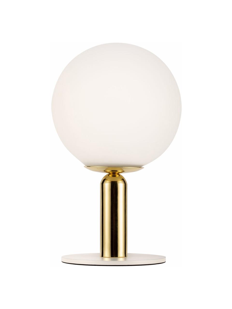 Lámpara de mesa pequeña Splendid Pearl, Pantalla: vidrio, Estructura: metal recubierto, Cable: cubierto en tela, Blanco, dorado, Ø 15 x Al 26 cm