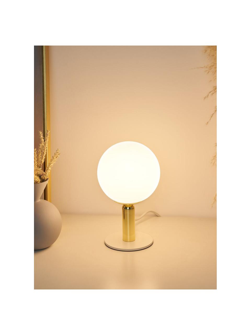 Kleine Tischlampe Splendid Pearl, Lampenschirm: Glas, Gestell: Metall, beschichtet, Lampenfuß: Metall, beschichtet, Weiß, Goldfarben, Ø 15 x H 26 cm