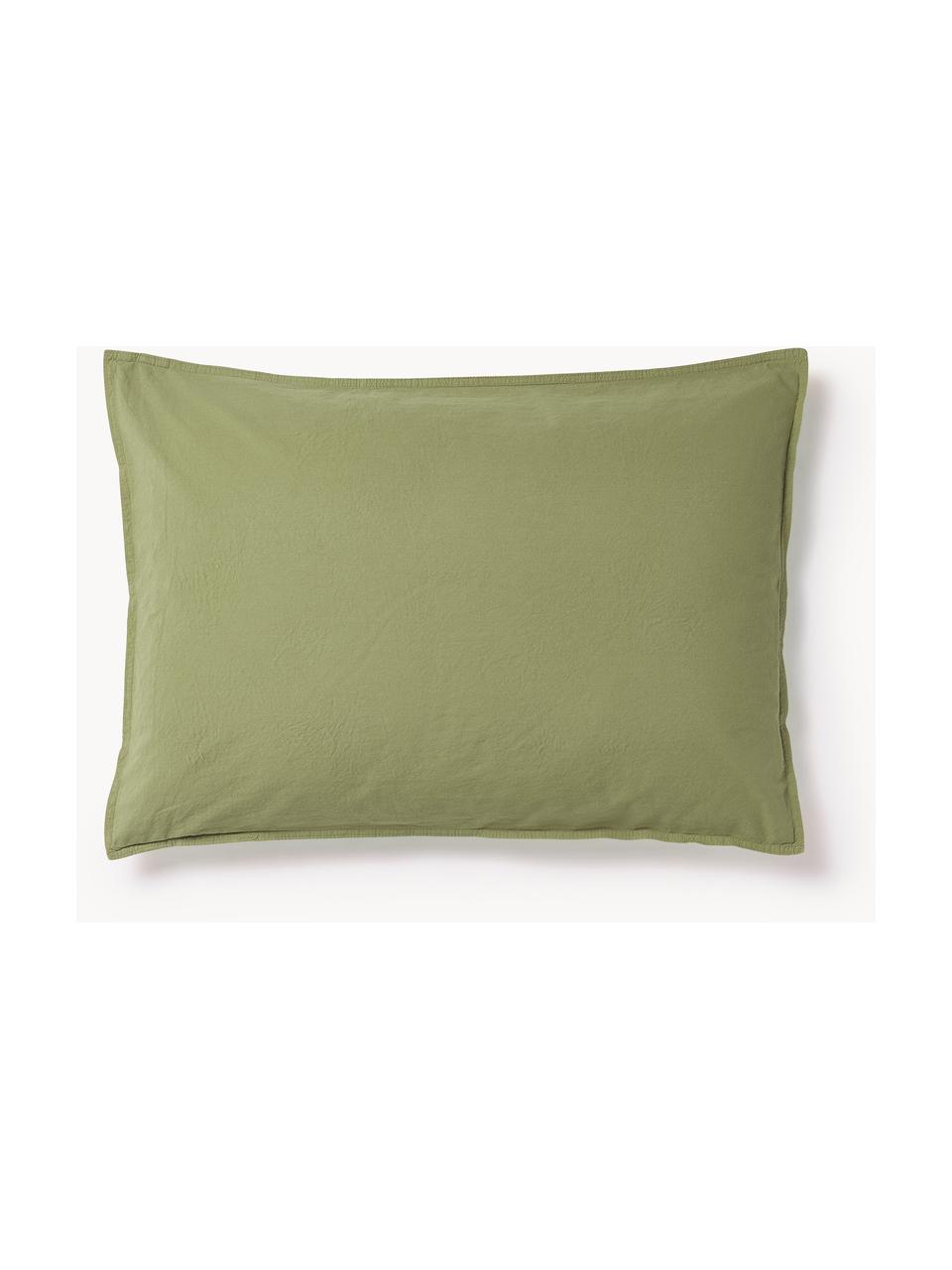 Funda de almohada de percal lavado Debbie, Verde oliva, An 45 x L 110 cm