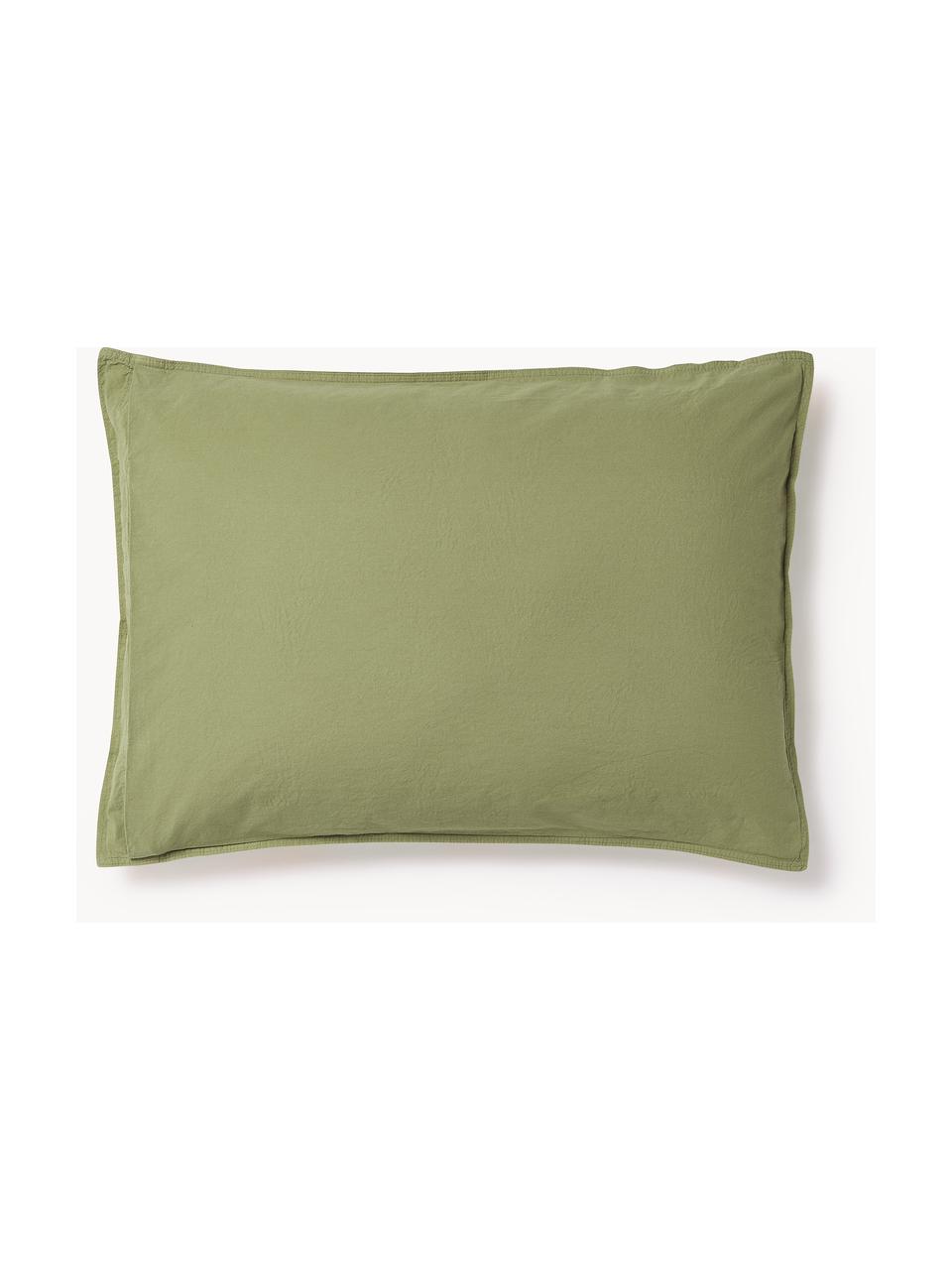 Funda de almohada de percal lavado Debbie, Verde oliva, An 45 x L 110 cm