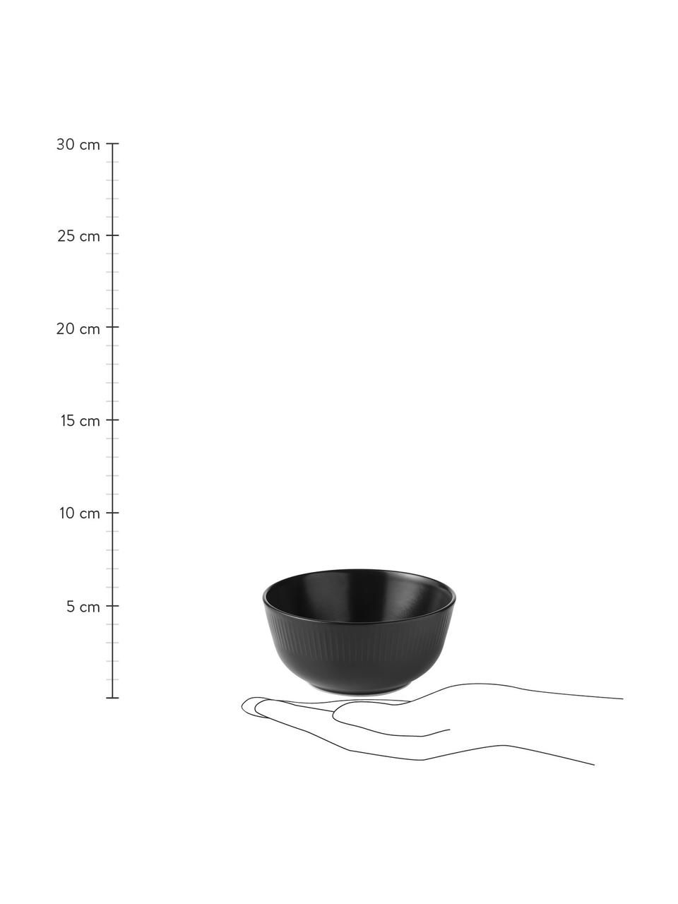 Misky s rýhovanou strukturou Groove, 4 ks, Kamenina, Černá, Ø 15 cm, V 7 cm