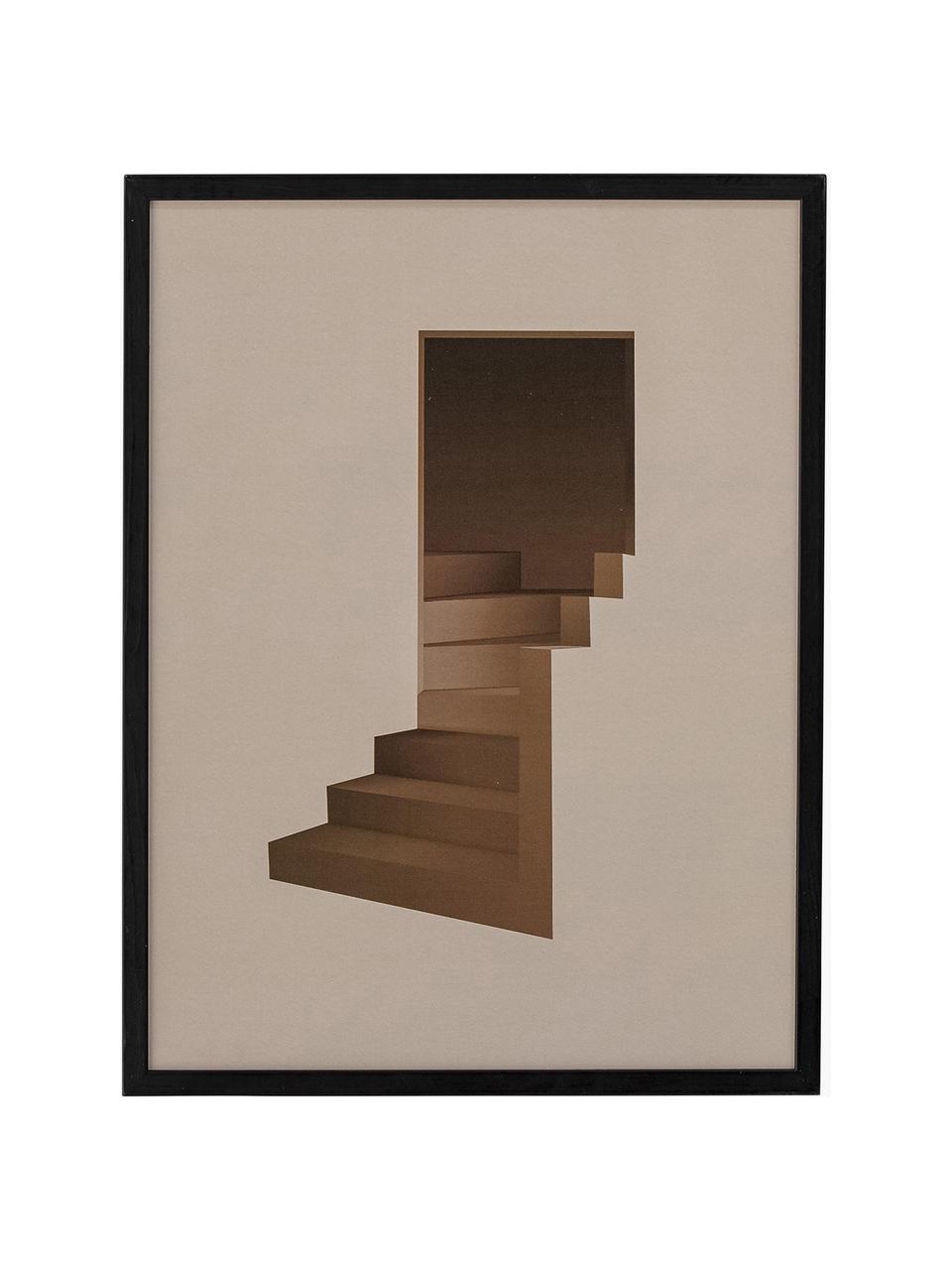 Gerahmter Kunstdruck Andrey, Rahmen: Kiefernholz, Schwarz, Brauntöne, B 32 x H 42 cm