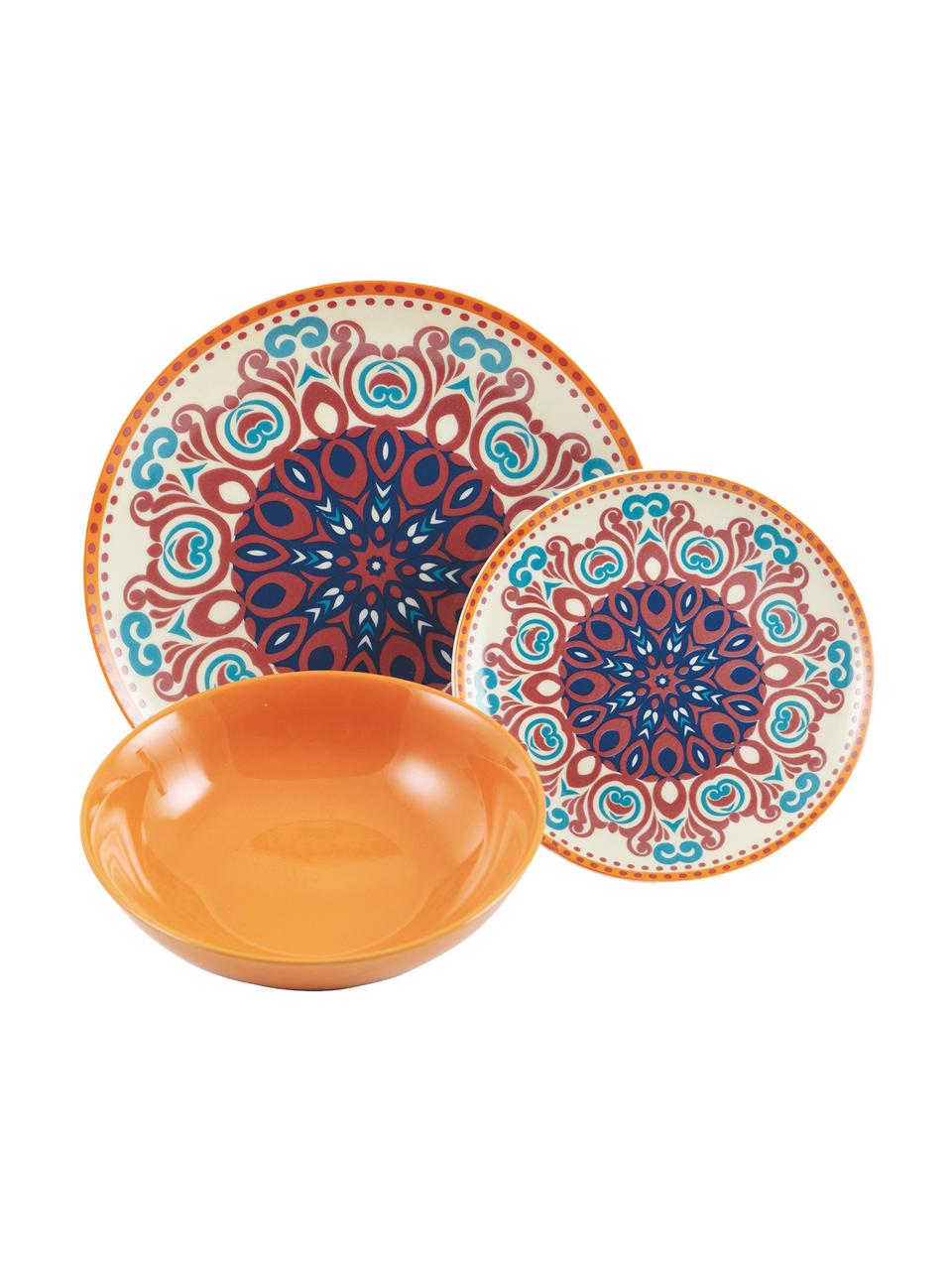 Set stoviglie in porcellana Shiraz, 6 persone (18 pz), Porcellana, Multicolore, fantasia, Set in varie misure