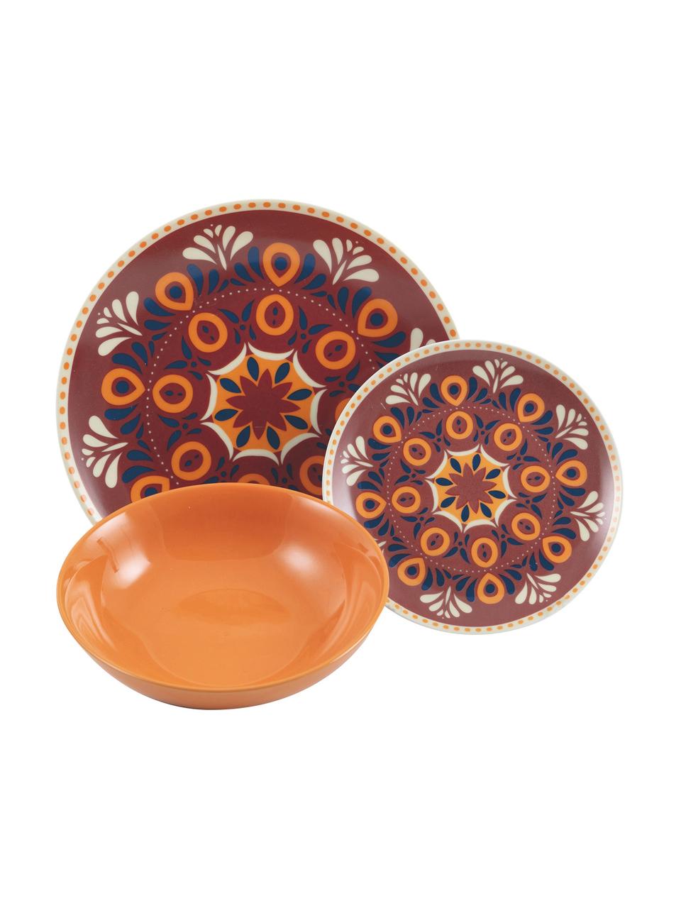Sada porcelánového nádobí Shiraz, pro 6 osob (18 dílů), Porcelán, Více barev, se vzorem, Sada s různými velikostmi