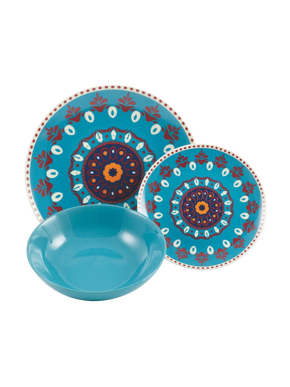 Set stoviglie in porcellana Shiraz, 6 persone (18 pz), Porcellana, Multicolore, fantasia, Set in varie misure