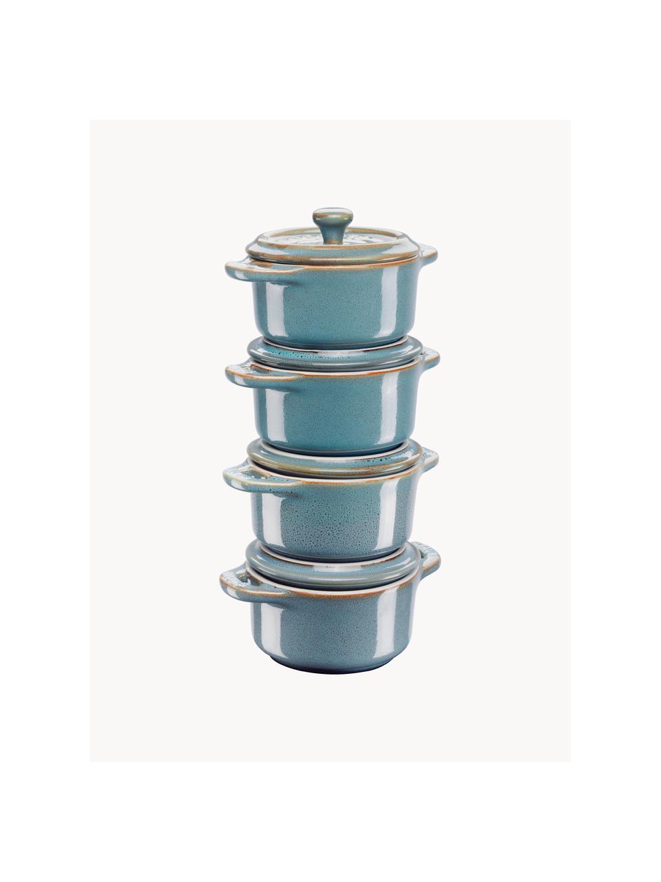Petits pots Mini Cocotte, 4 pièces, Céramique, émaillée, Bleu pétrole, Ø 10 x haut. 7 cm, 200 ml