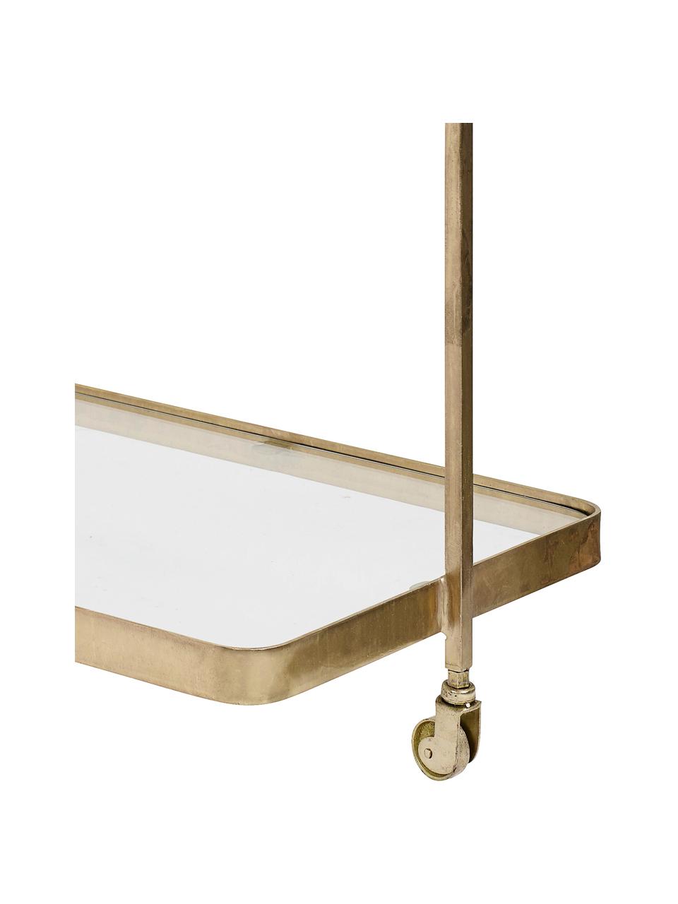 Glazen serveerwagen Troy met antiek gouden afwerking, Frame: vermessingd metaal, Plateaus: glas, Goudkleurig, B 70 cm x H 75 cm