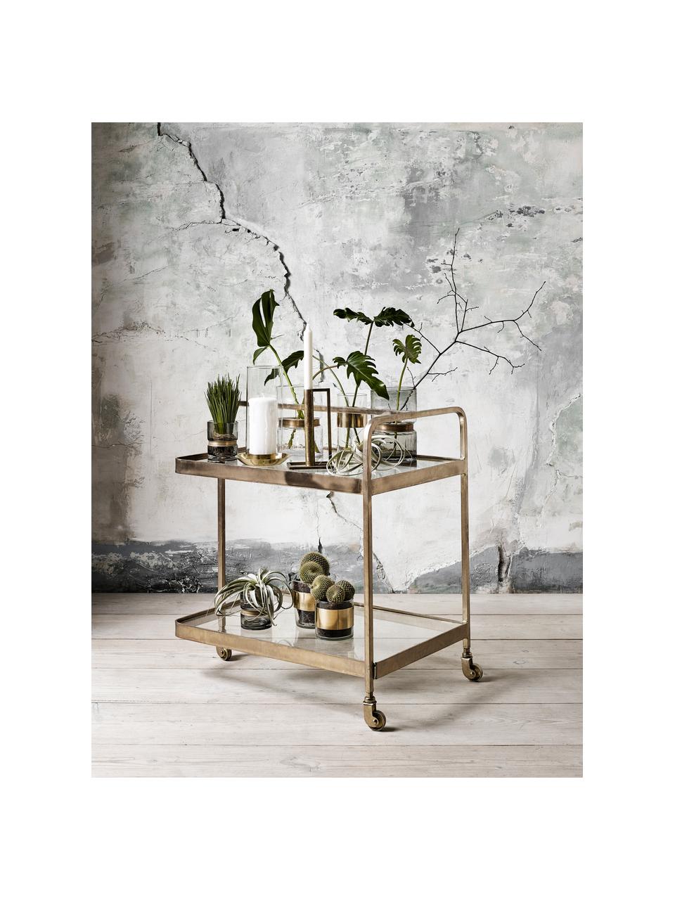 Glazen serveerwagen Troy met antiek gouden afwerking, Frame: vermessingd metaal, Plateaus: glas, Goudkleurig, B 70 cm x H 75 cm